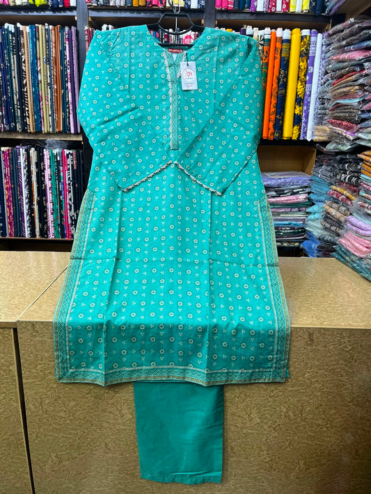 Refreshing Sea Green Printed Lawn 2-Piece Suit