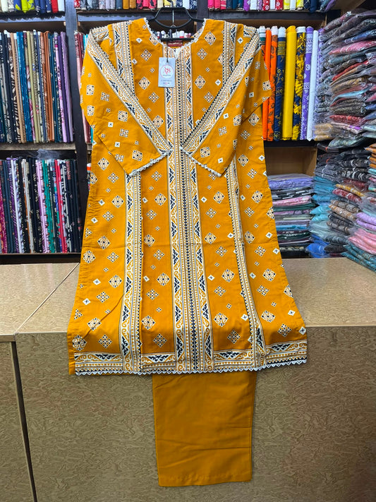 Radiant Mustard Yellow Printed Lawn 2-Piece Suit
