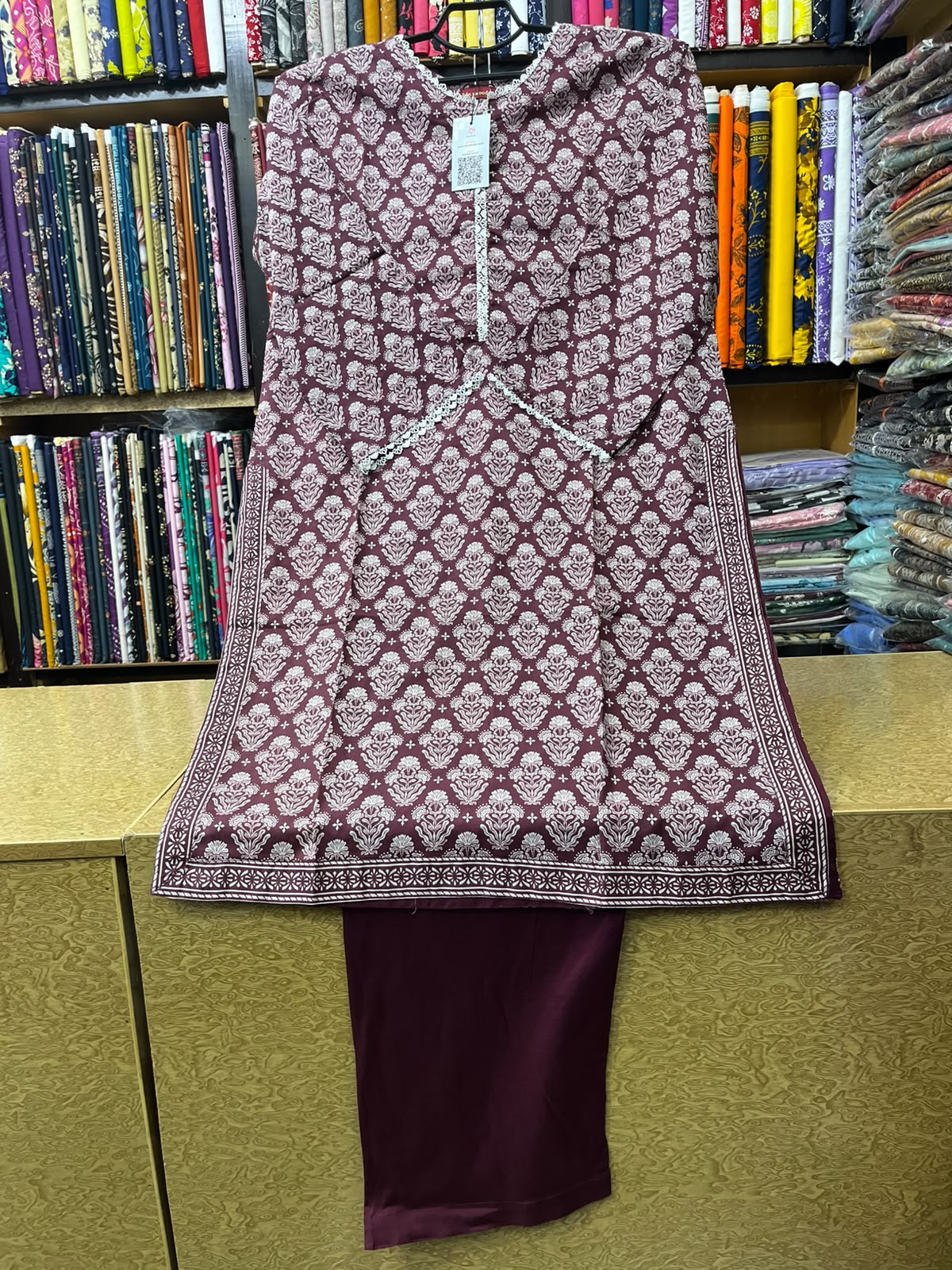 Sophisticated Plum Maroon Printed Lawn 2-Piece Suit
