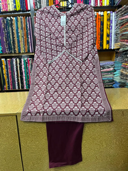 Sophisticated Plum Maroon Printed Lawn 2-Piece Suit