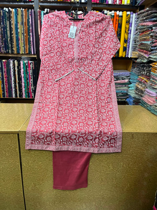 Charming Dusty Rose Printed Lawn 2-Piece Suit