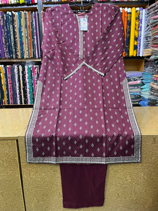 Elegant Deep Plum Printed Lawn 2-Piece Suit