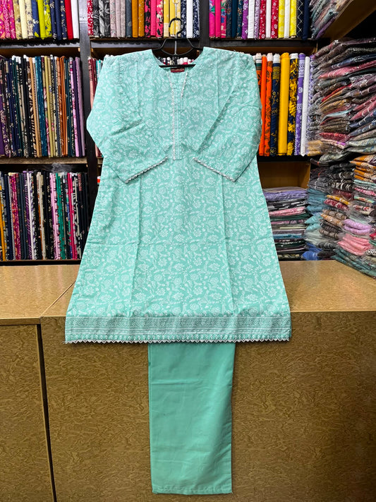 Graceful Mint Green Printed Lawn 2-Piece Suit