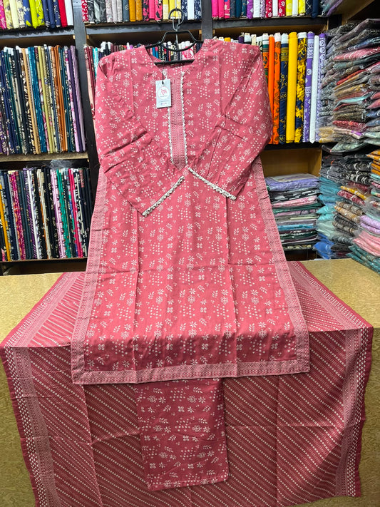 Elegant Dusty Rose Printed Lawn 3-Piece Suit