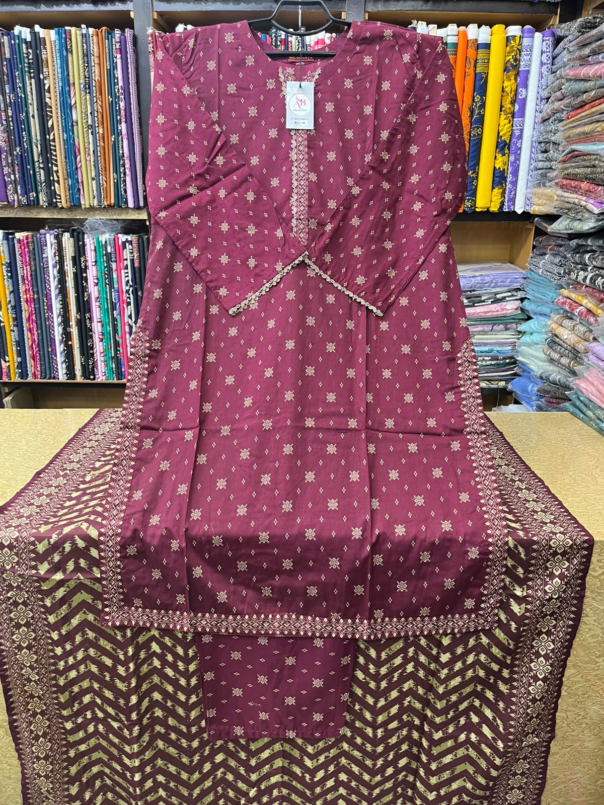 Rich Plum Printed Lawn 3-Piece Suit