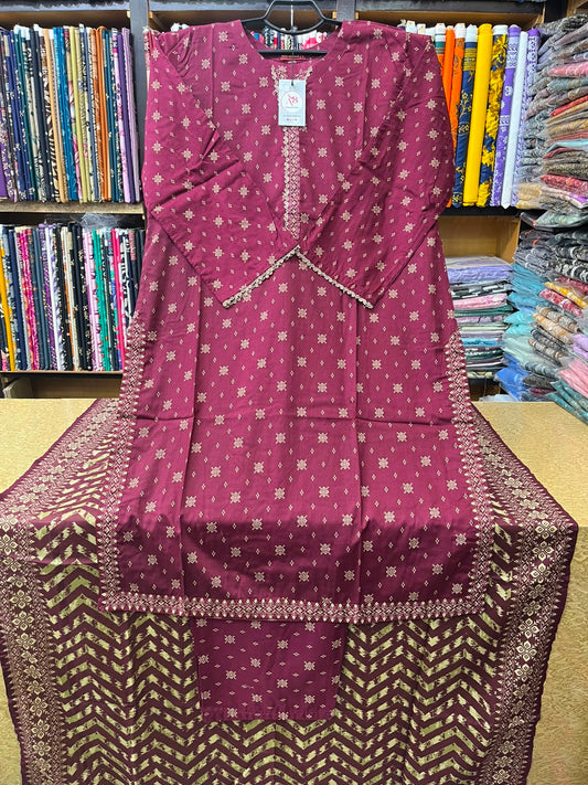 Rich Plum Printed Lawn 3-Piece Suit