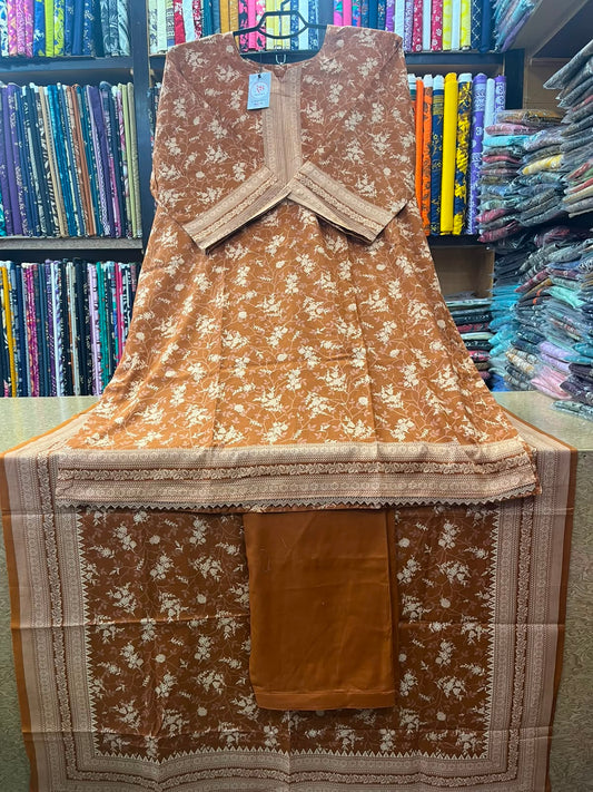 Classic Rust Brown & Cream Floral All-Over Printed 3-Piece Lawn Suit with Matching Printed Dupatta