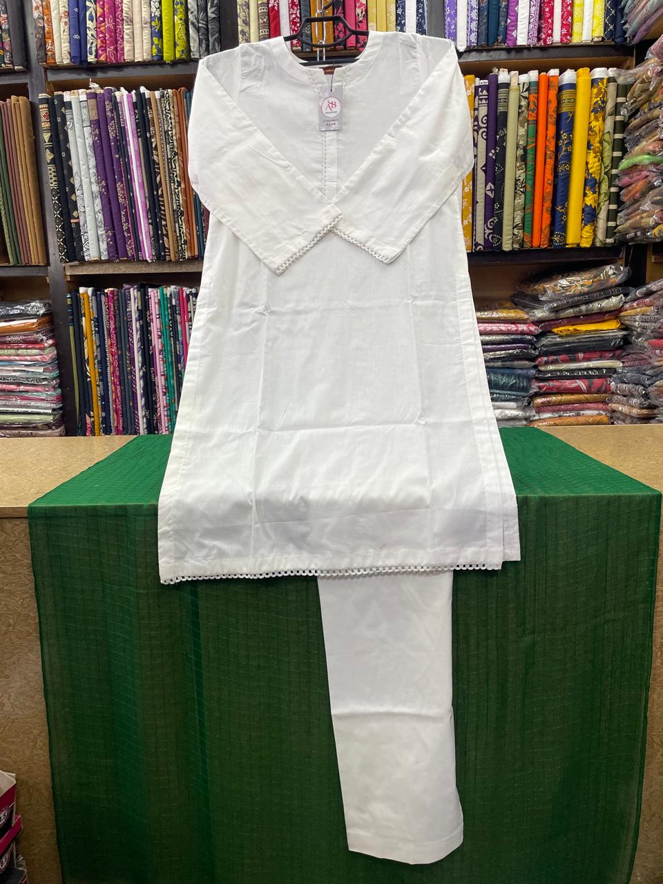 Happy Independence Day Special: Pristine White 2-Piece Suit with Green Contrast Dupatta