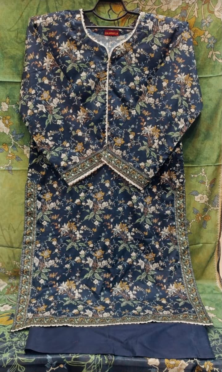 Navy Blue All-Over Printed Lawn 3-Piece Suit