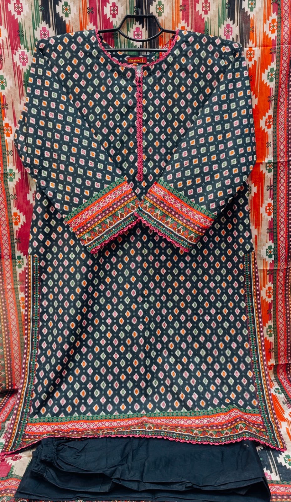 Charcoal Black Geometric Printed Lawn 3-Piece Suit