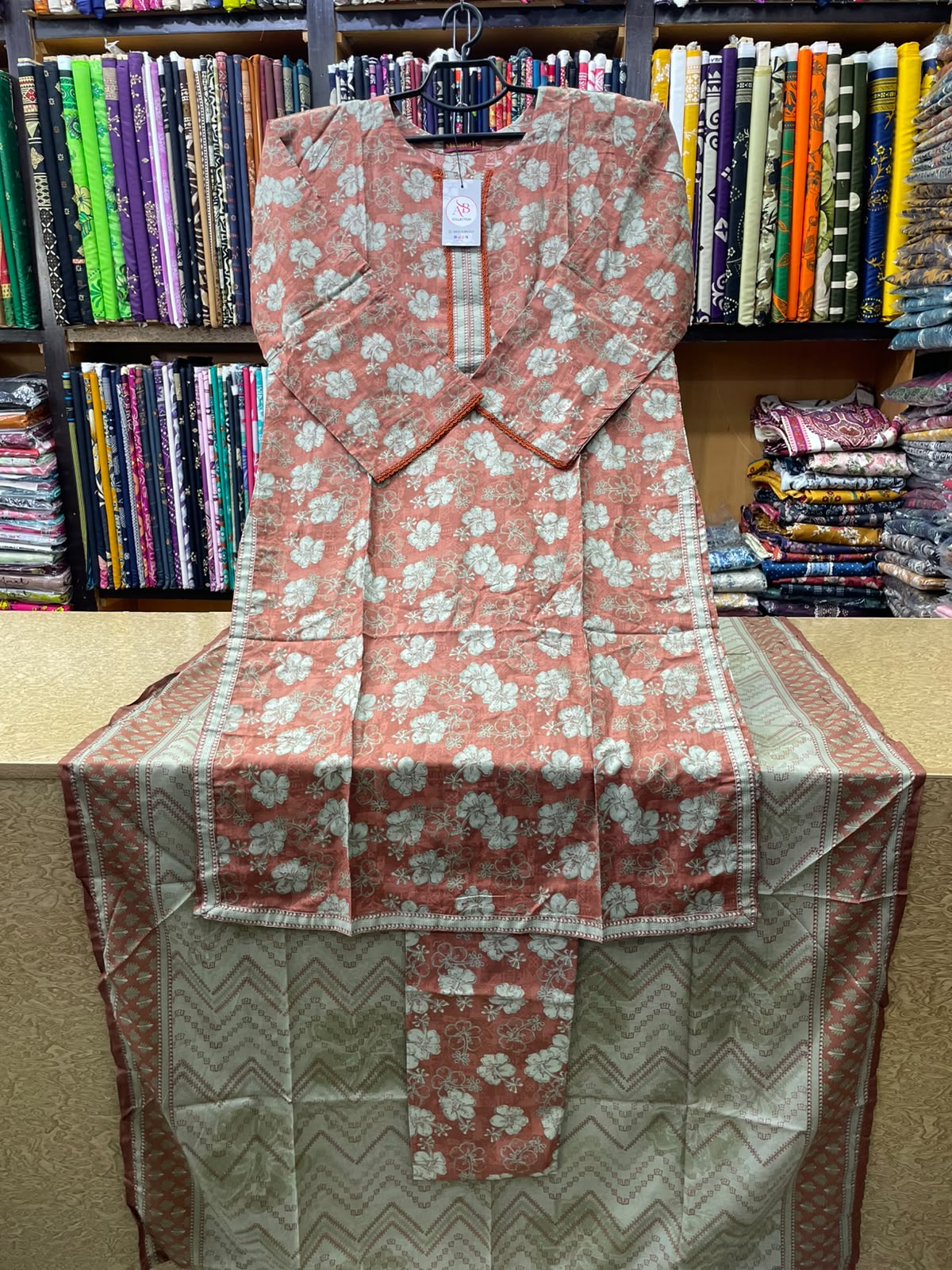 Terracotta Rust Floral Printed Lawn 3-Piece Suit Soft Printed Lawn Dupatta