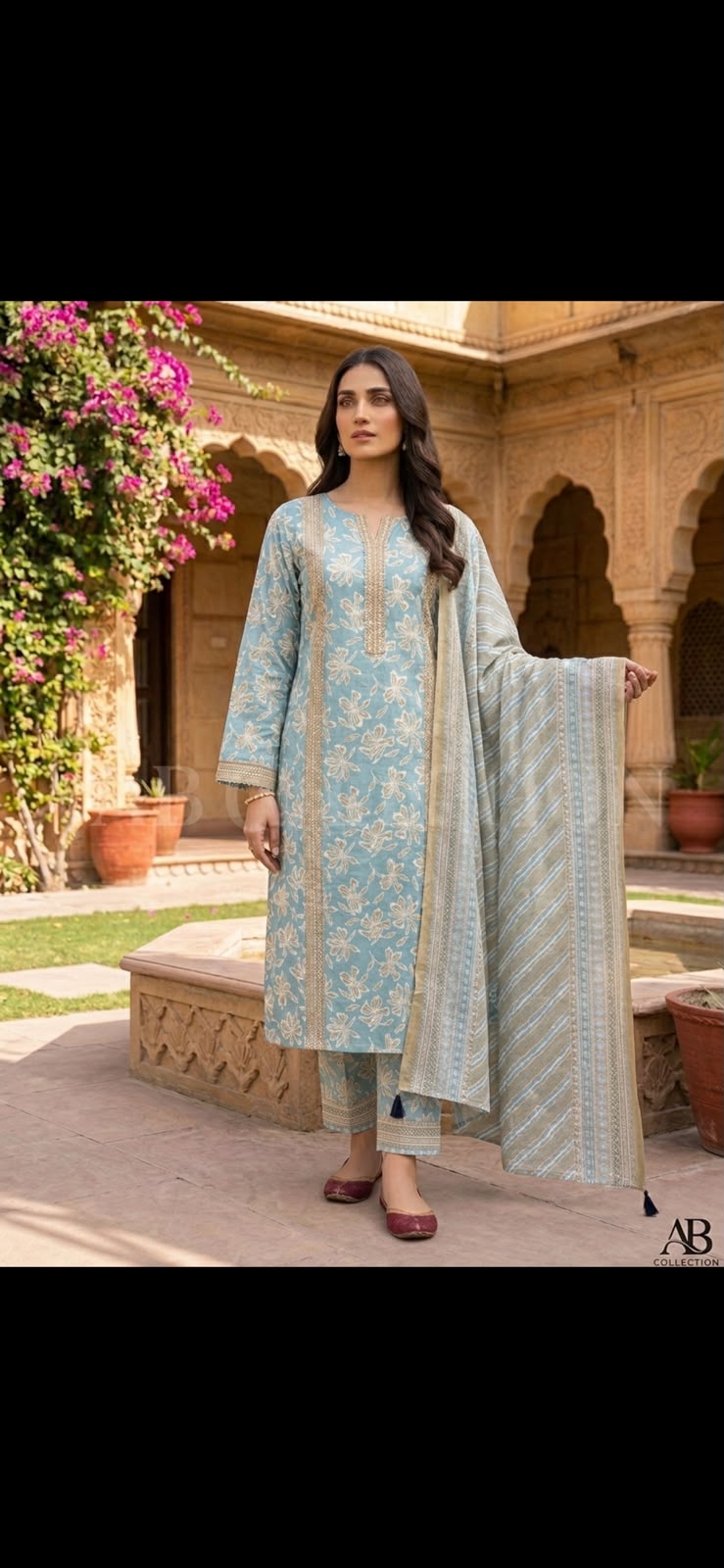 Printed Khaddar Long Shirt with Straight Trousers and Khaddar Shawl 3-Piece Winter Suit