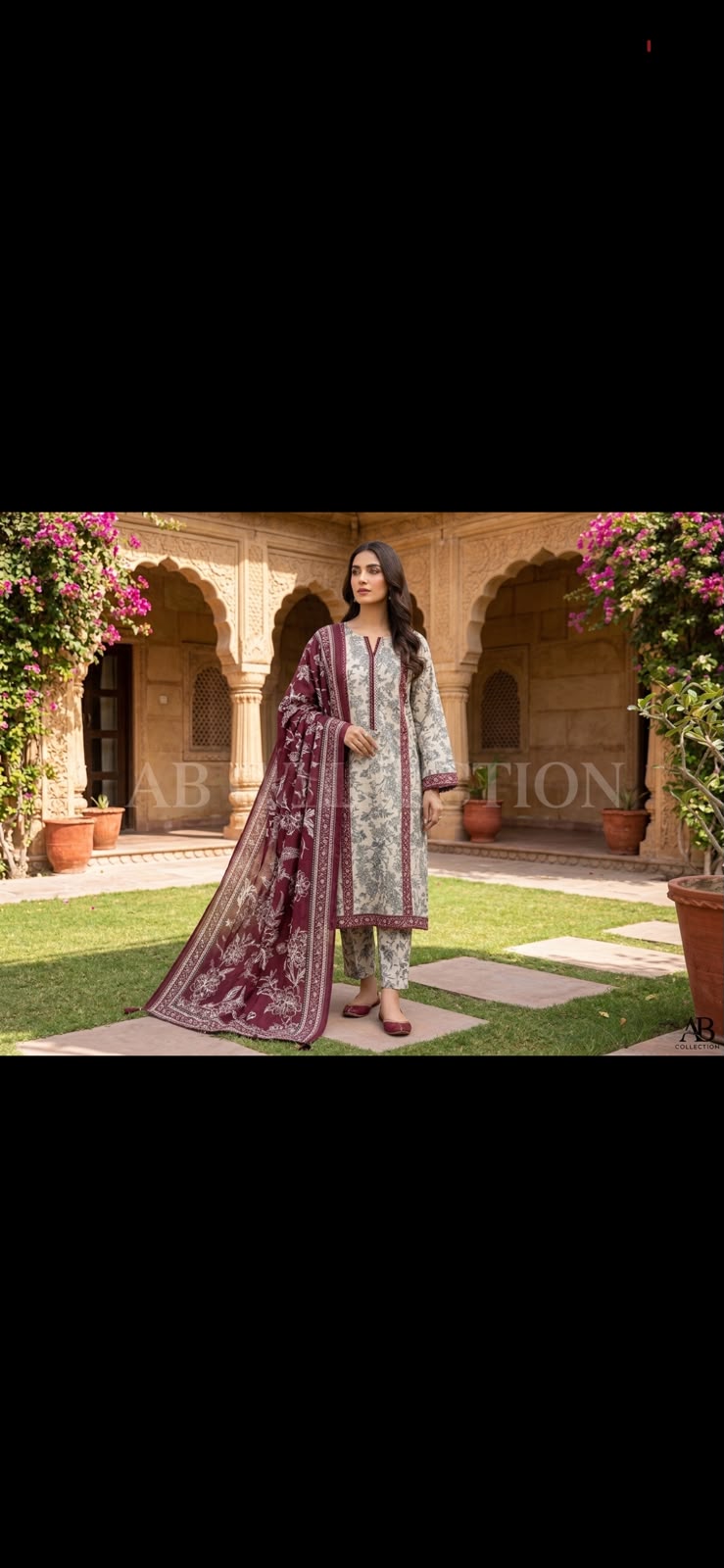 Printed Khaddar Long Shirt with Straight Trousers and Khaddar Shawl 3-Piece Winter Suit