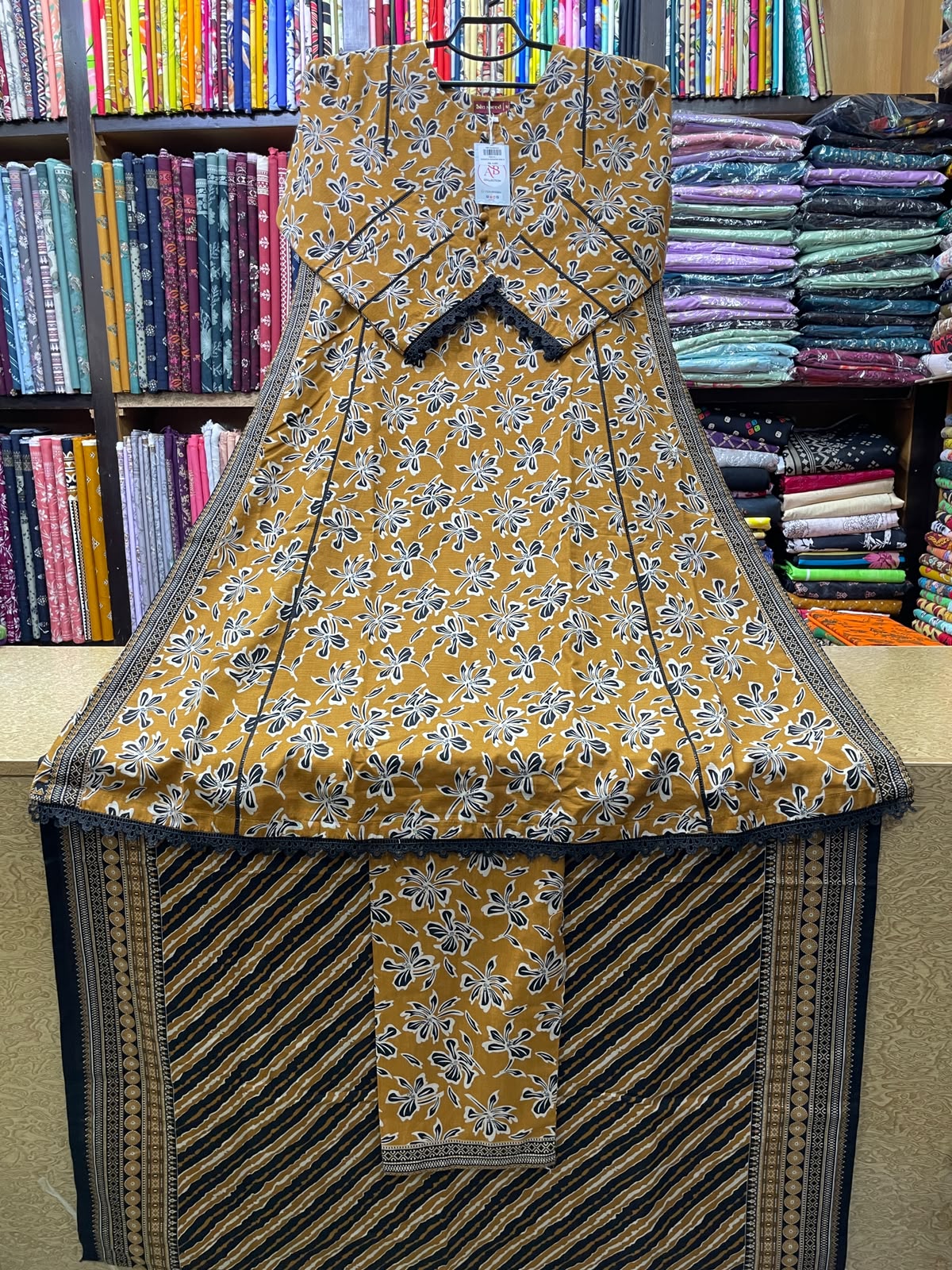 Printed Khaddar A-Line Long Shirt with Trousers and Khaddar Shawl 3-Piece Winter Suit