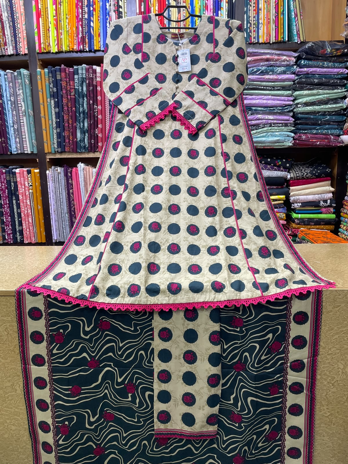 Printed Khaddar A-Line Long Shirt with Trousers and Khaddar Shawl 3-Piece Winter Suit