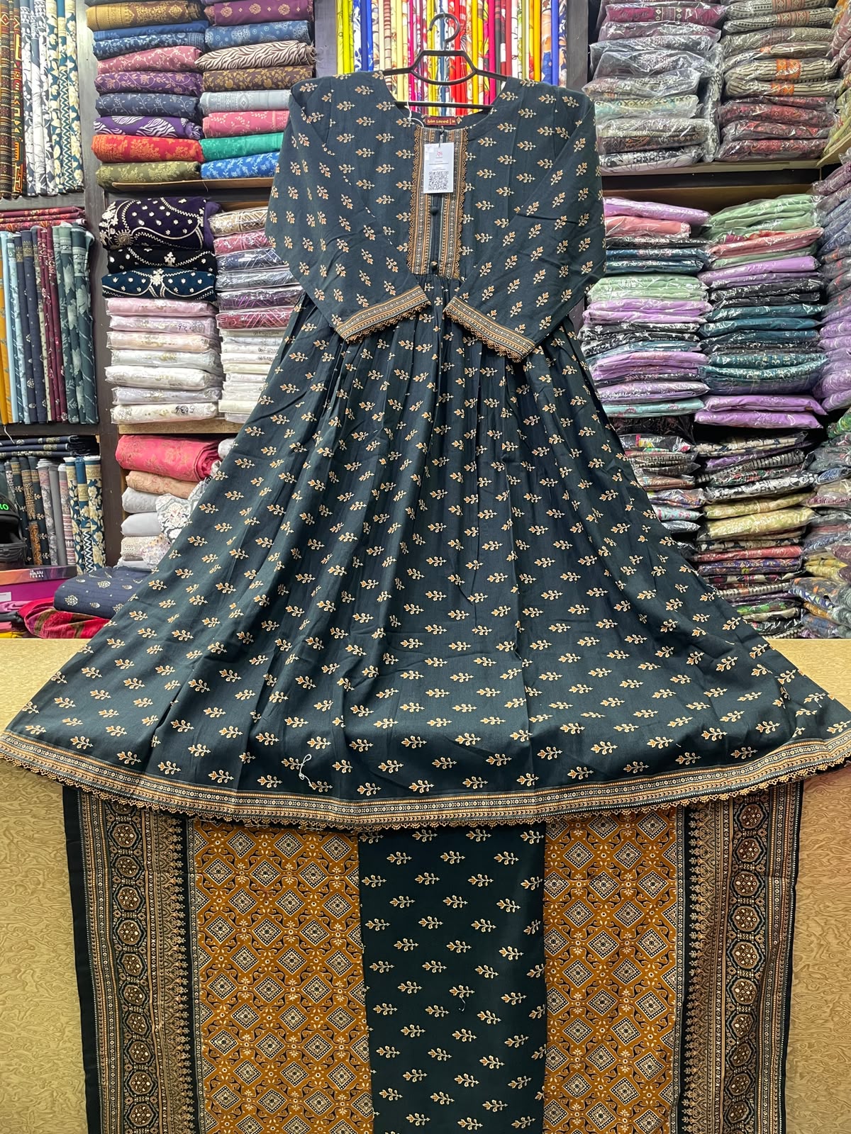 Bin Saeed Winter Printed Khaddar 3-Piece Frock Style Suit with Matching Shawl