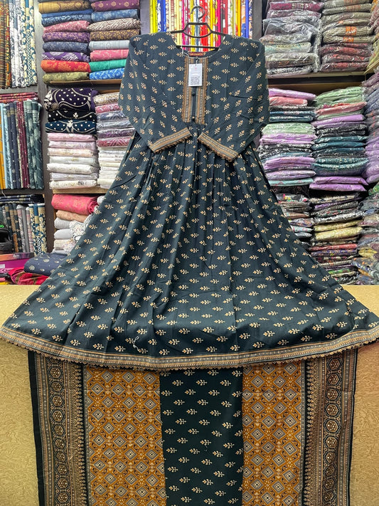 Bin Saeed Winter Printed Khaddar 3-Piece Frock Style Suit with Matching Shawl