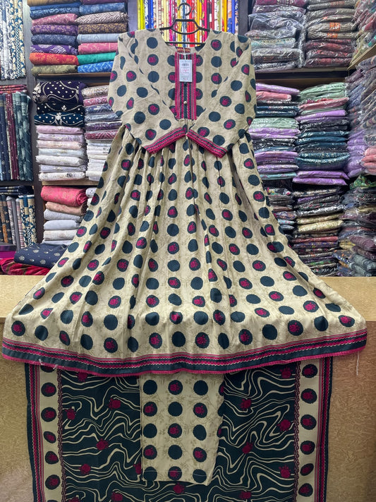 Bin Saeed Winter Printed Khaddar 3-Piece Polka Dot Frock Style Suit with Matching Shawl