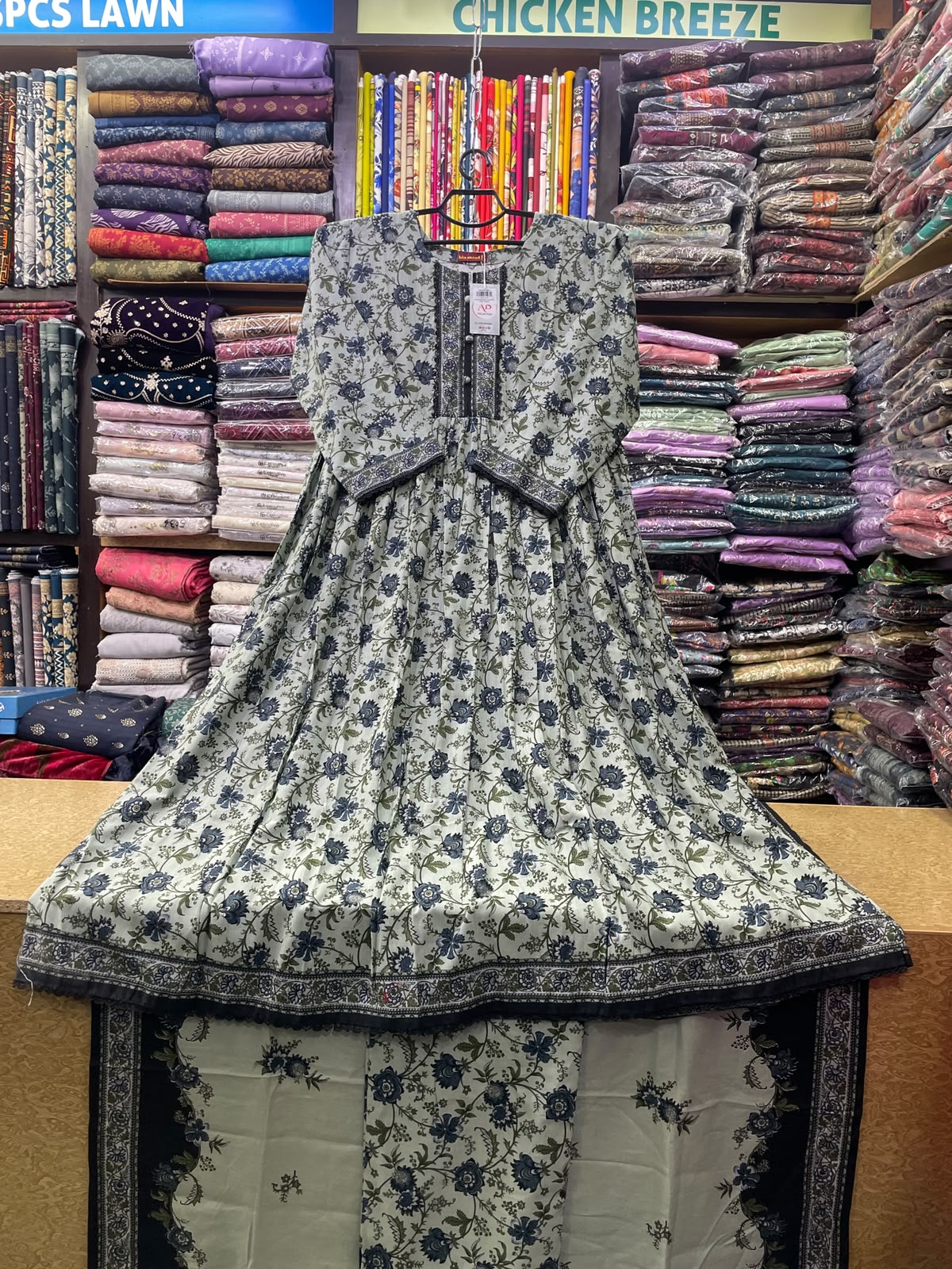 Bin Saeed Floral Printed Khaddar 3-Piece Long Frock Suit with Dupatta