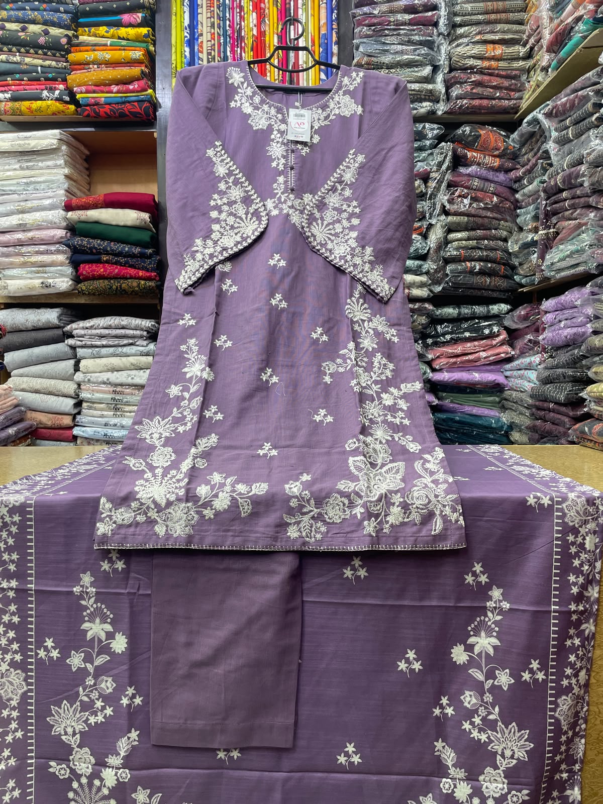 3-Piece Stitched Heavy Embroidered Khaddar Suit with Floral Dupatta & Plain Trouser