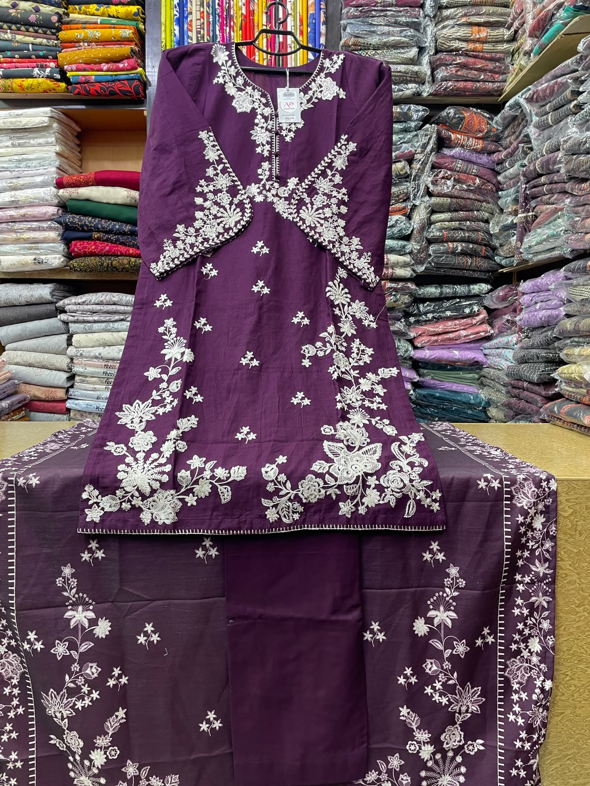 3-Piece Stitched Heavy Embroidered Khaddar Suit with Floral Dupatta & Plain Trouser