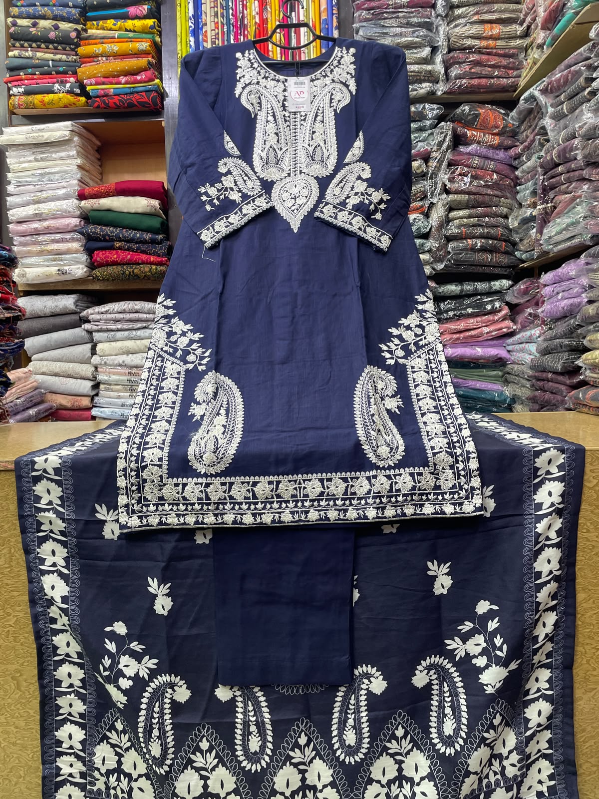 3-Piece Stitched Paisley Embroidered Khaddar Suit with Matching Dupatta & Trouser