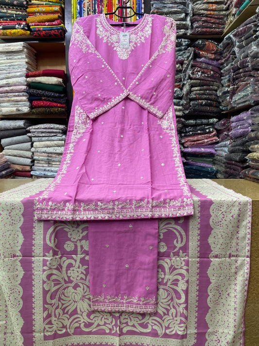 3-Piece Stitched All-Over Booti Embroidered Khaddar Suit with Lace Dupatta