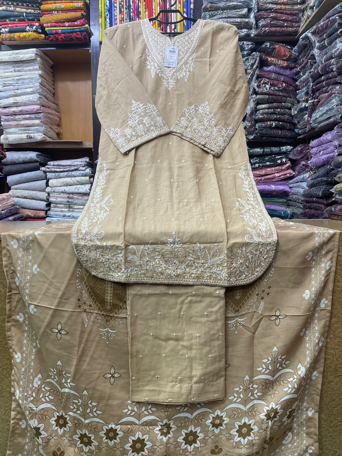 3-Piece Stitched Rounded Daman Embroidered Khaddar Suit with Printed Dupatta