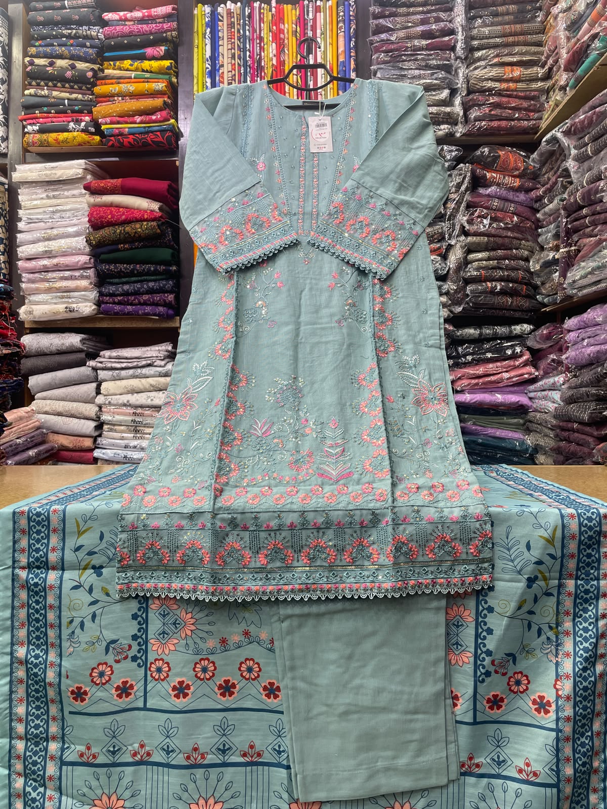 3-Piece Stitched Heavy Panel Embroidered Khaddar Suit with Printed Dupatta