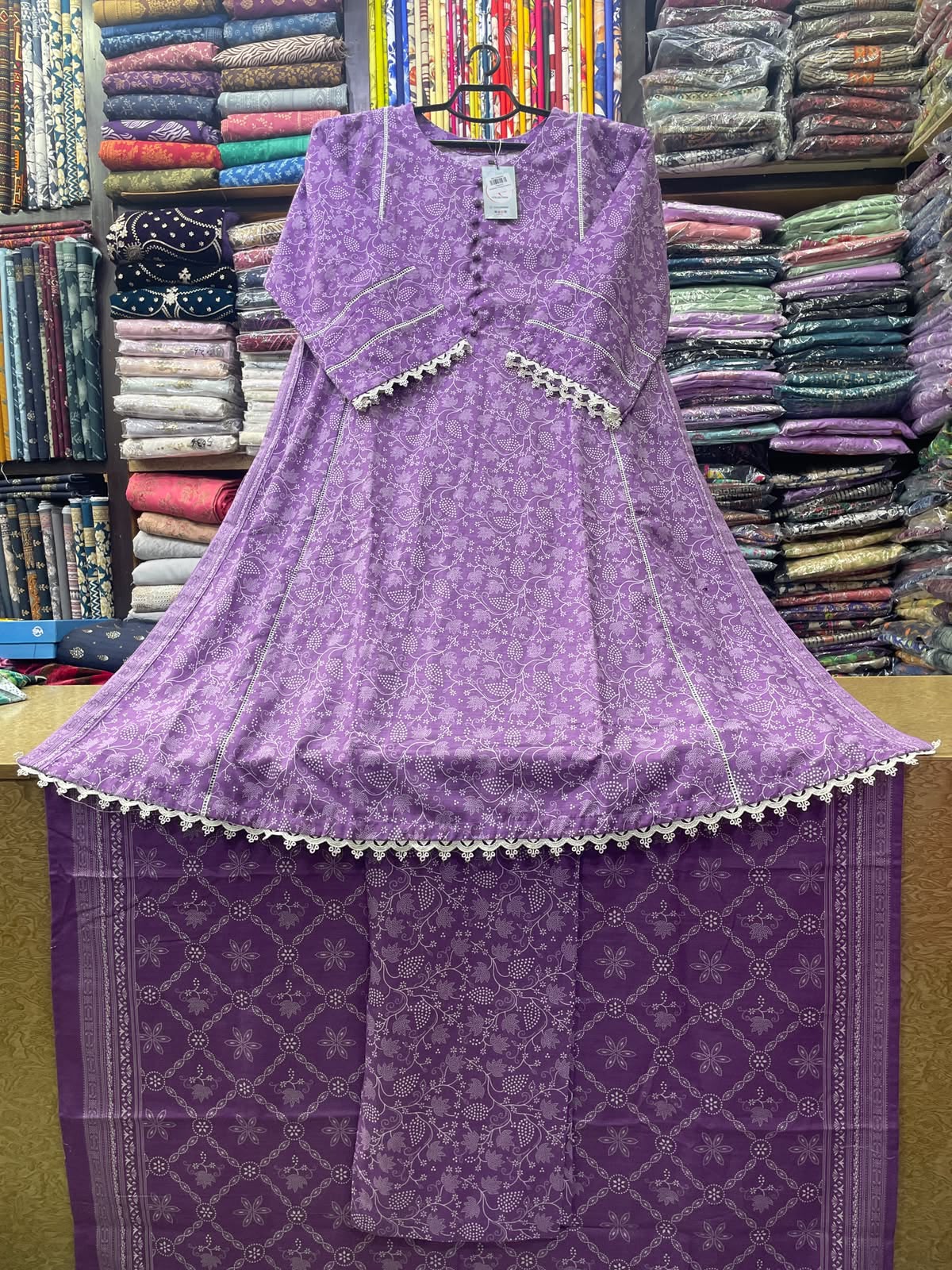 Bin Saeed 3-Piece Stitched Khaddar Suit | Lavender Purple Floral Printed A-Line Set