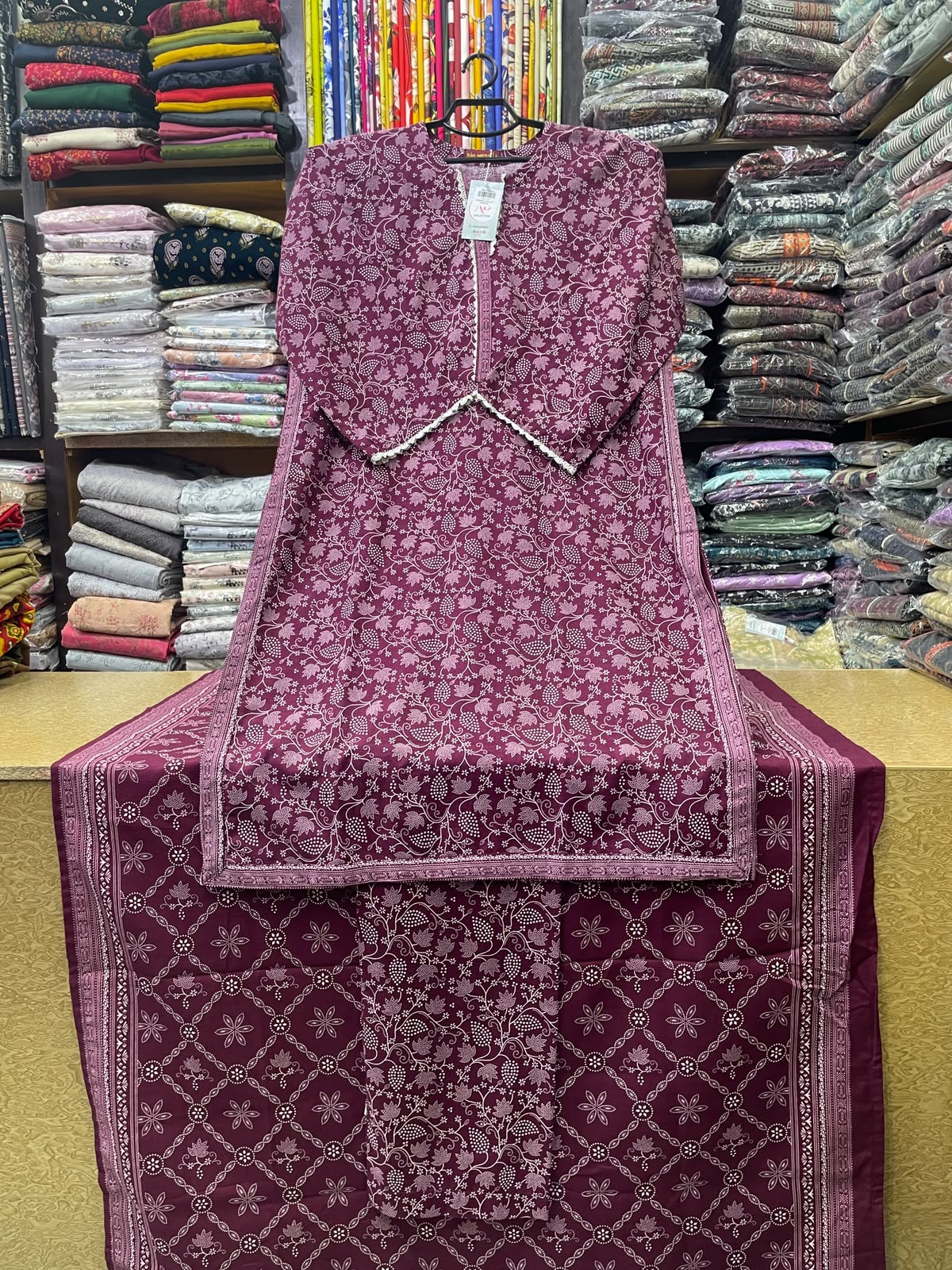 BinSaeed Stitched 3-Piece Floral Khaddar Dress – Deep Plum / Wine Red
