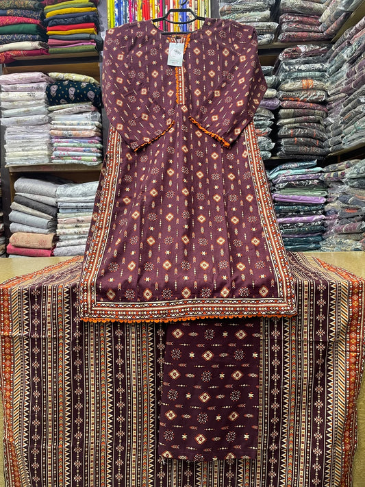 BinSaeed Stitched 3-Piece Geometric Ethnic Khaddar Suit