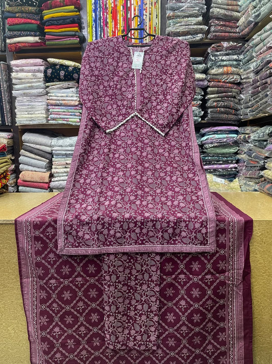 Bin Saeed Winter Collection Printed Khaddar 3 Piece Stitched Suit – Floral Purple
