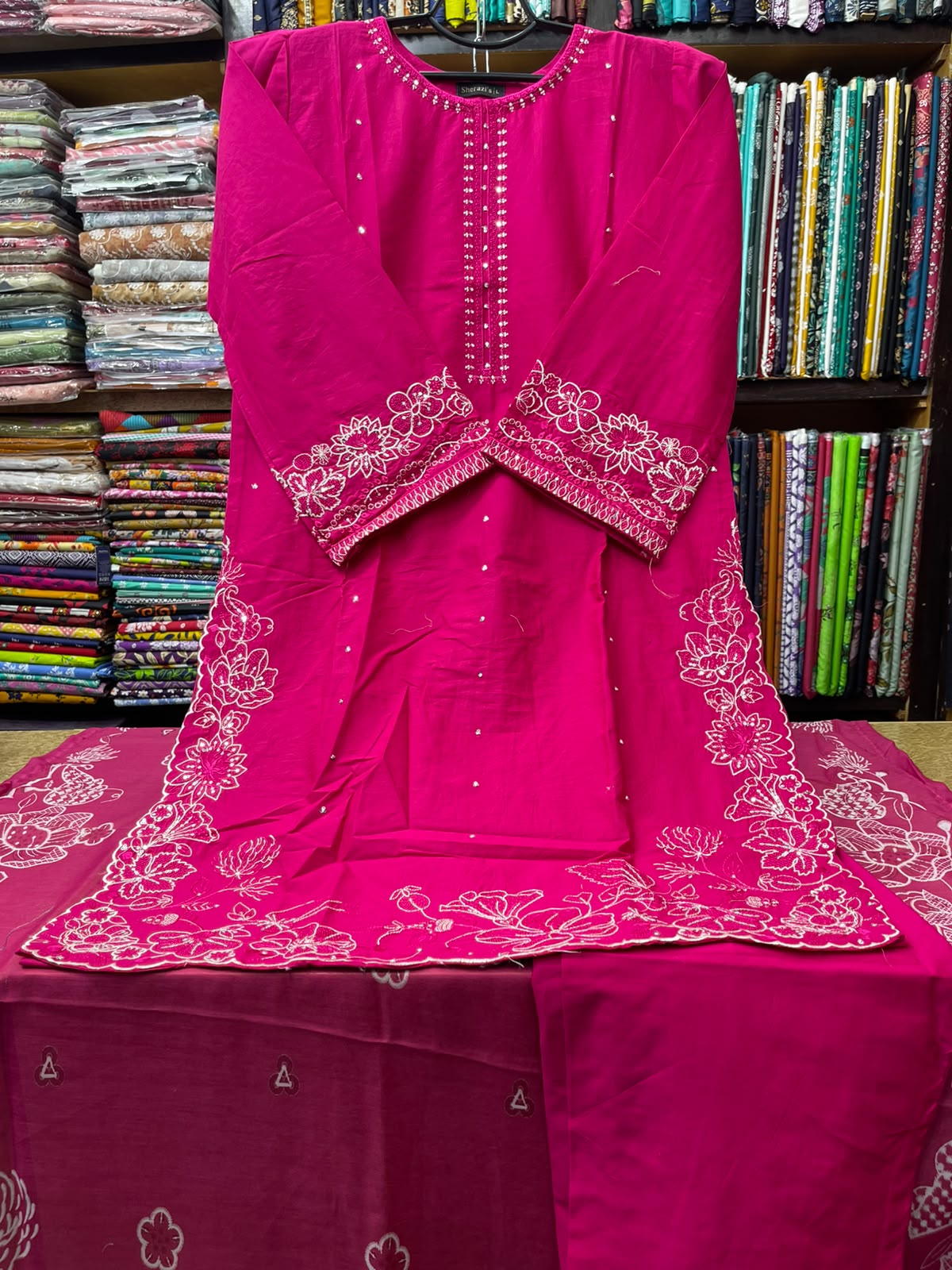 Premium Stitched 3 Piece Lawn Suit with Elegant White Floral Embroidery