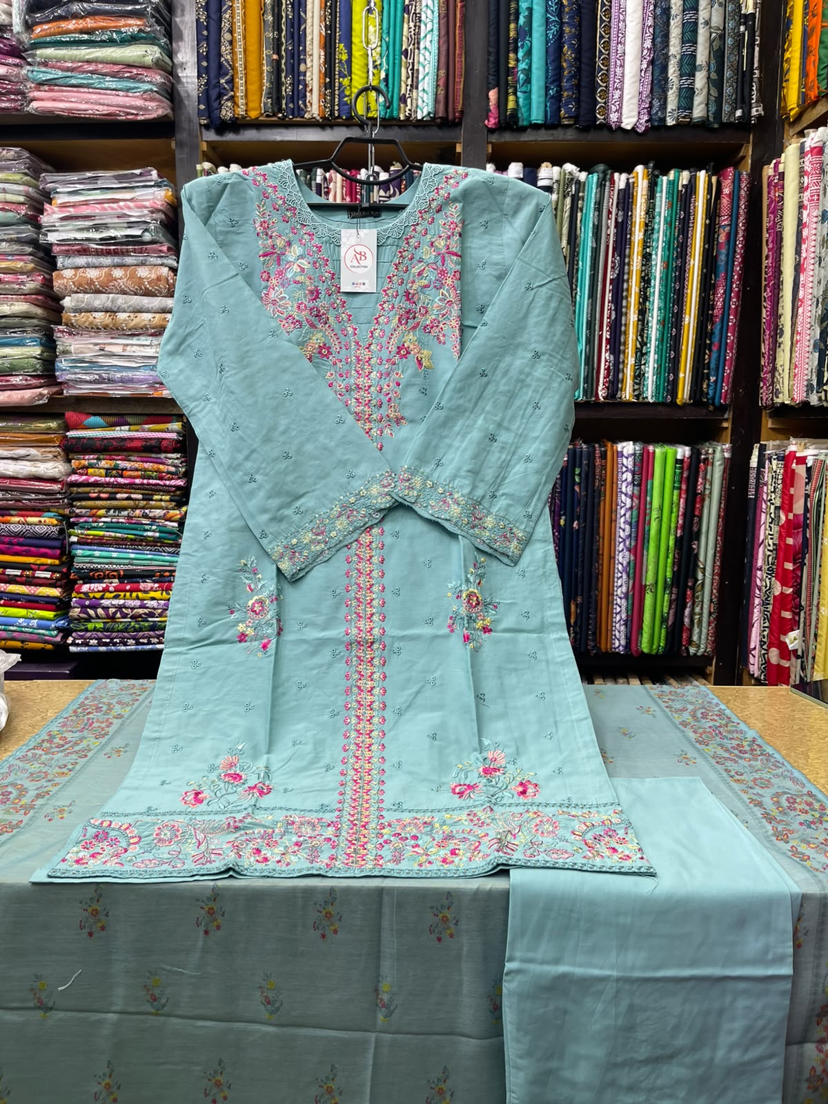 Premium Stitched 3 Piece Lawn Suit with Multi-Color Pastel Embroidery