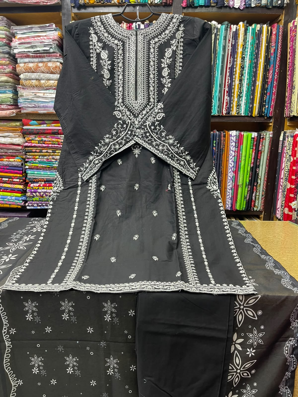 Premium Stitched 3-Piece Lawn Suit with Heavy White Embroidery
