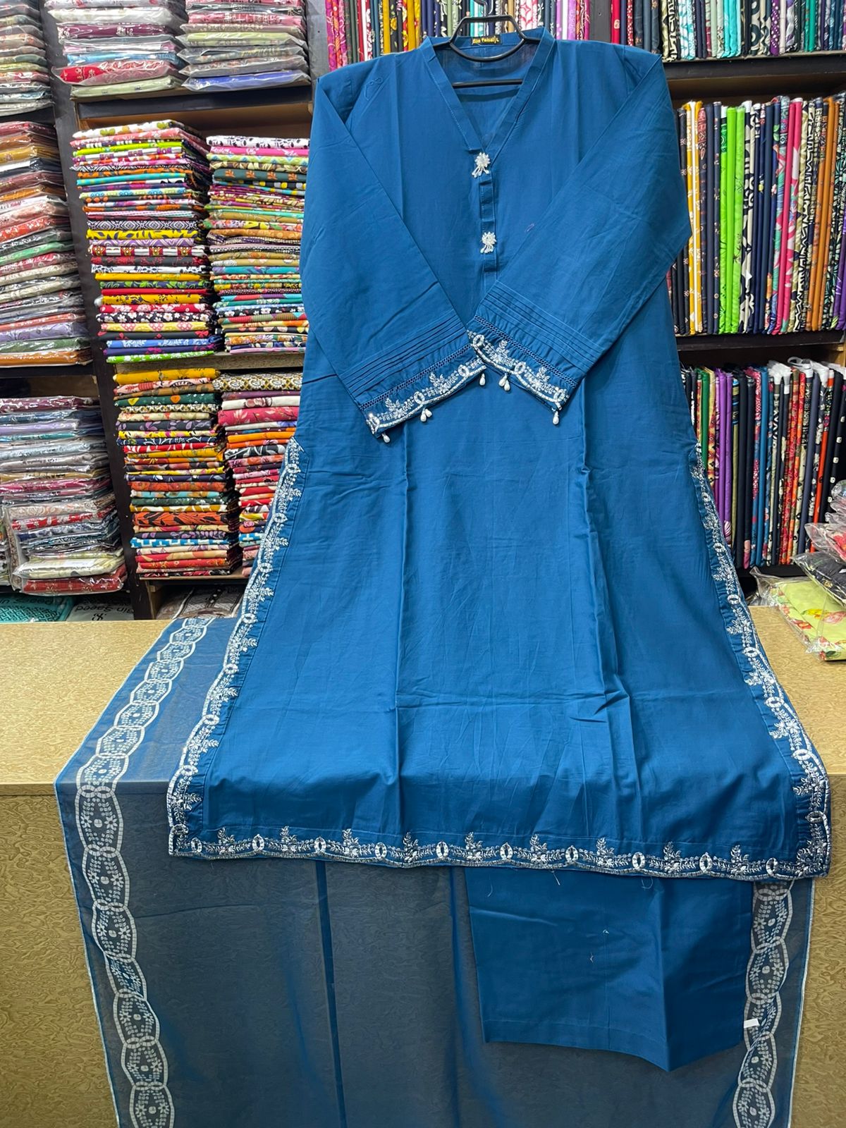 Solid Teal Blue 3-Piece Lawn Dress