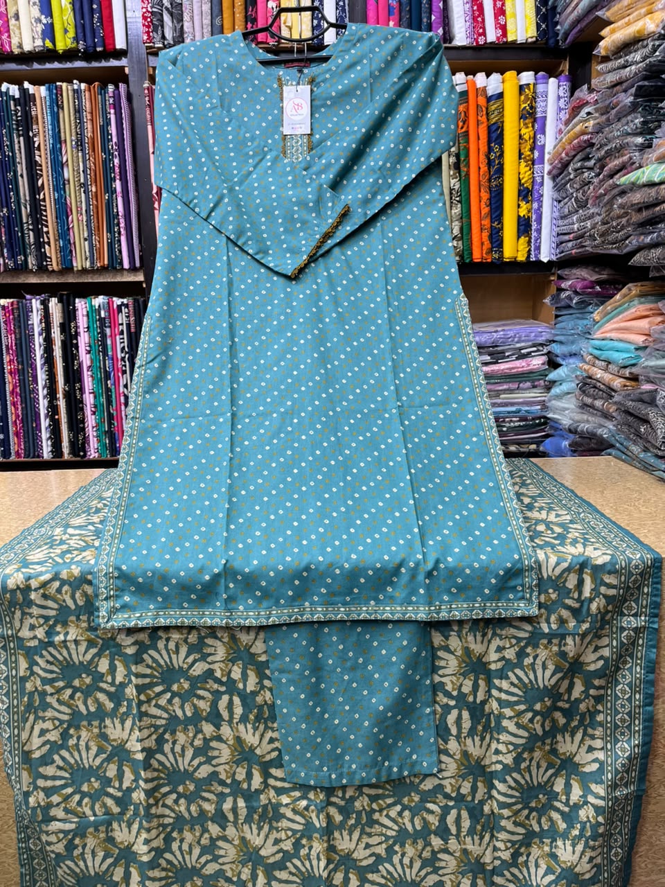 Refreshing Teal Blue Bandhani Printed 3-Piece Lawn Suit