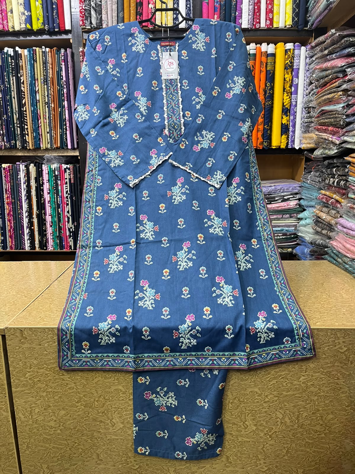 Chic Slate Blue Printed Lawn 2-Piece Suit