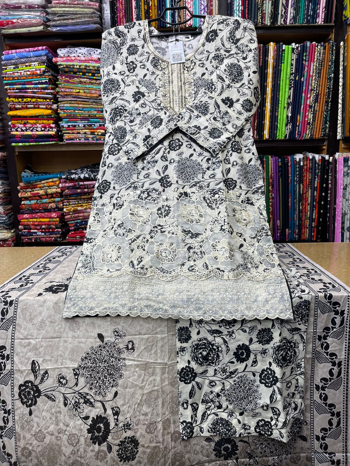 Monochrome 3-Piece Lawn Suit with Laser-Cut Chikankari